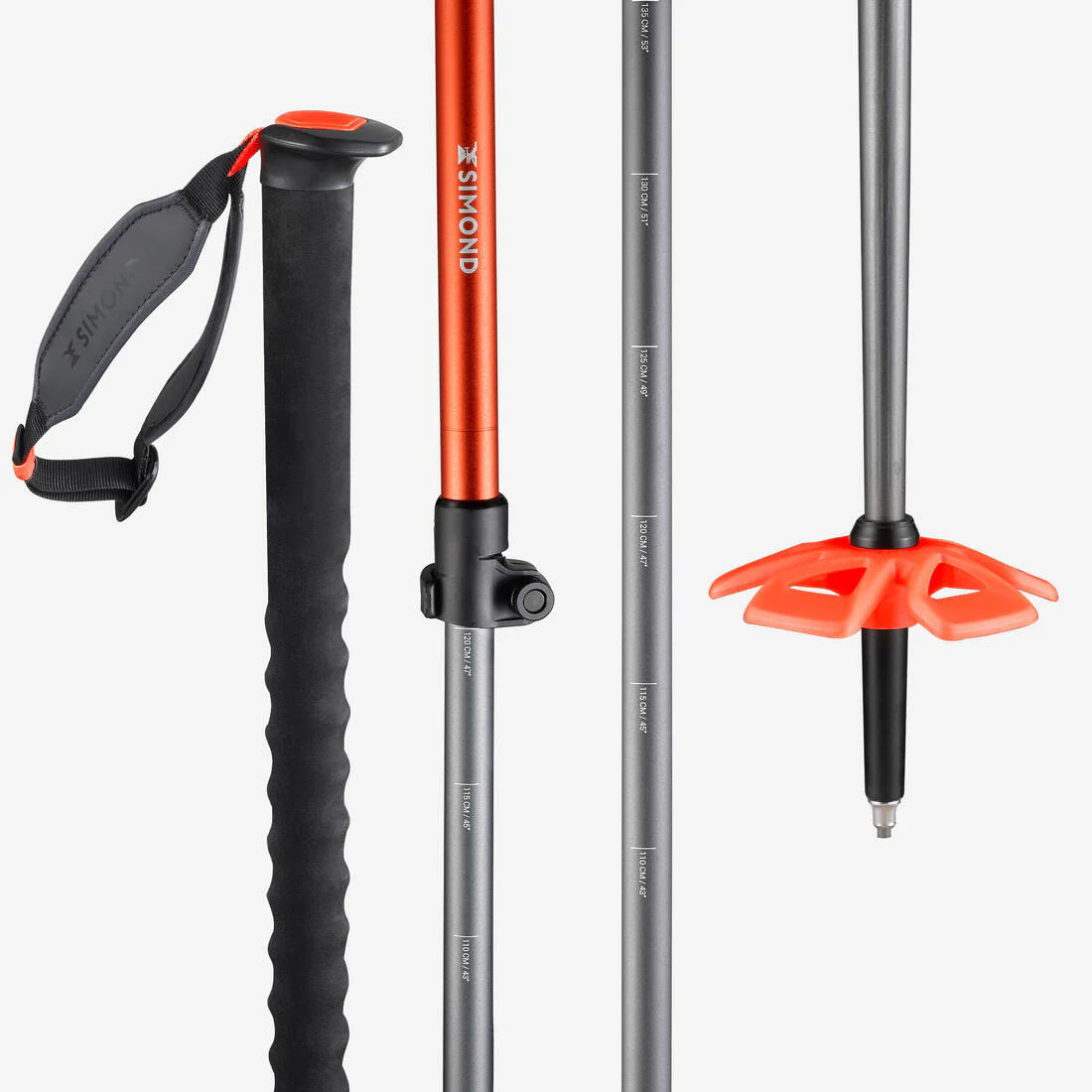Bastones esquí travesía y freeride telescópicos, SIMOND VARIO 2 Safety naranja - Image 3