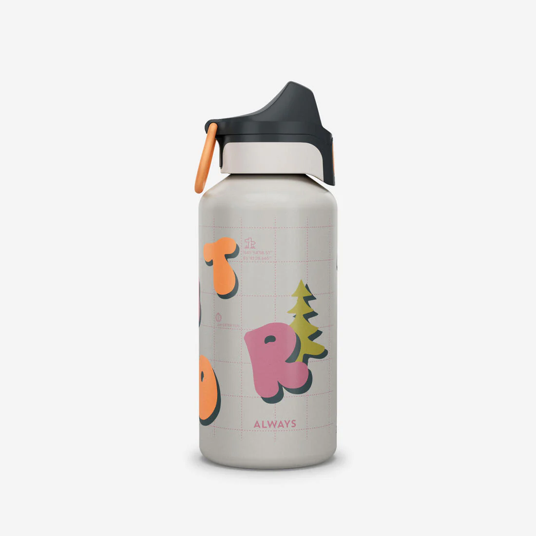 Bidón 500 niños 0,6L aluminio con tapón instantáneo para senderismo - beige - Image 7