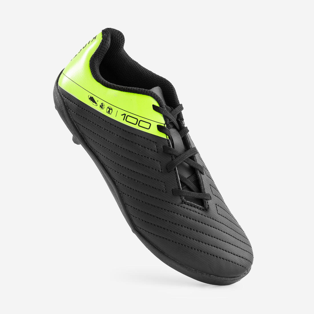 BOTAS DE FÚTBOL NIÑO CON CORDONES 100 AG/FG NEGRO Y AMARILLO - Image 3