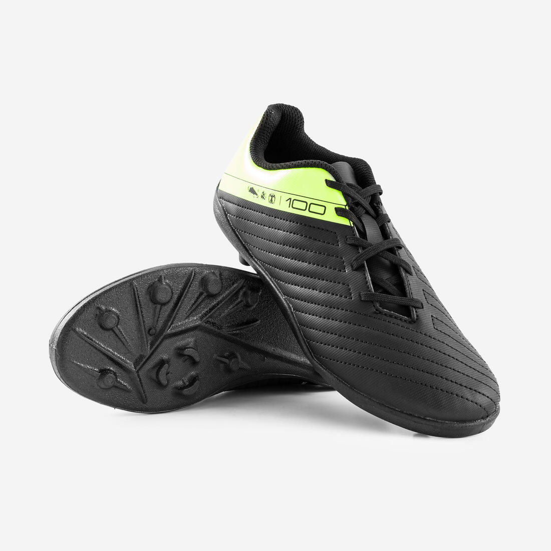 BOTAS DE FÚTBOL NIÑO CON CORDONES 100 AG/FG NEGRO Y AMARILLO - Image 7