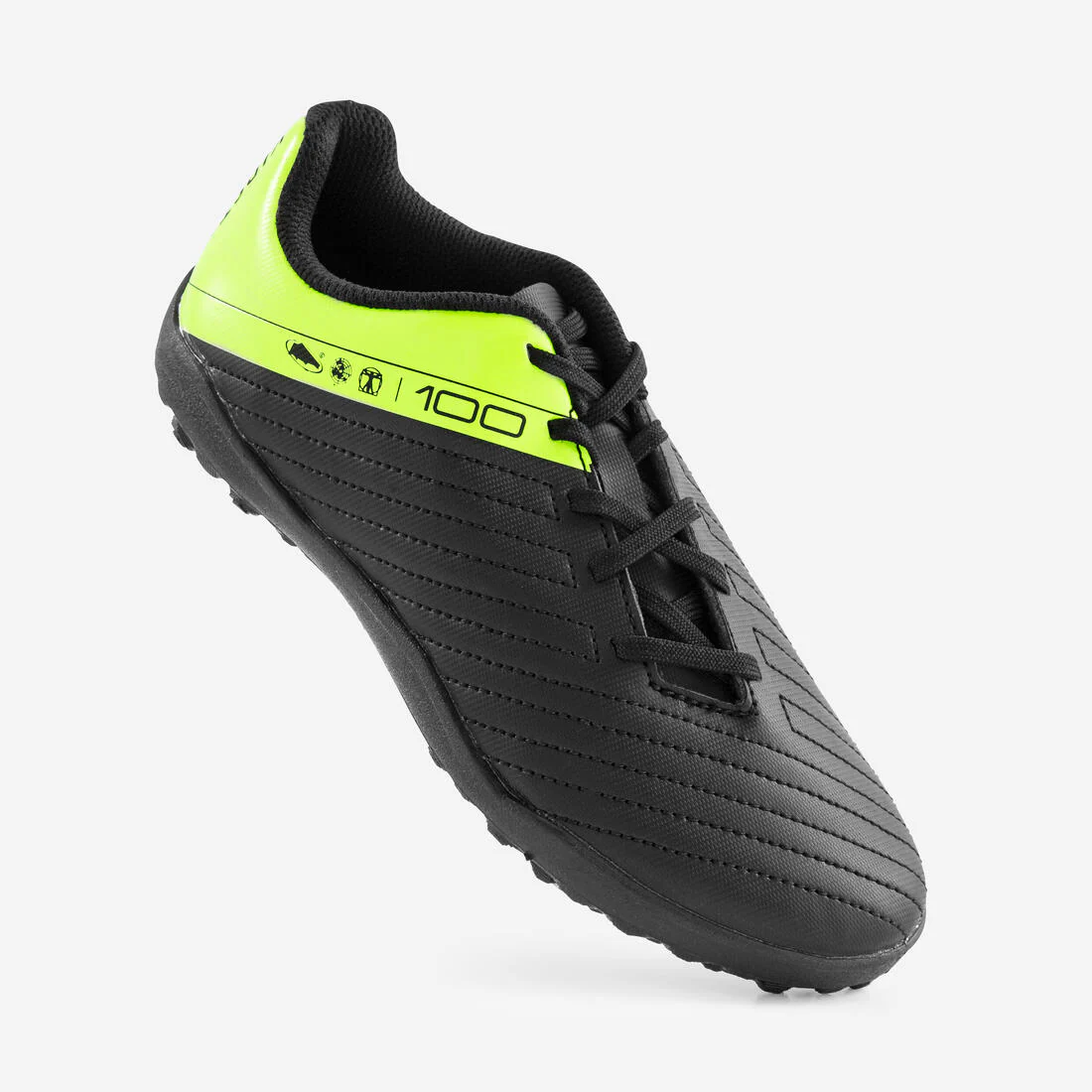 BOTAS DE FÚTBOL NIÑO CON CORDONES 100 TURF TF NEGRO Y AMARILLO - Image 3