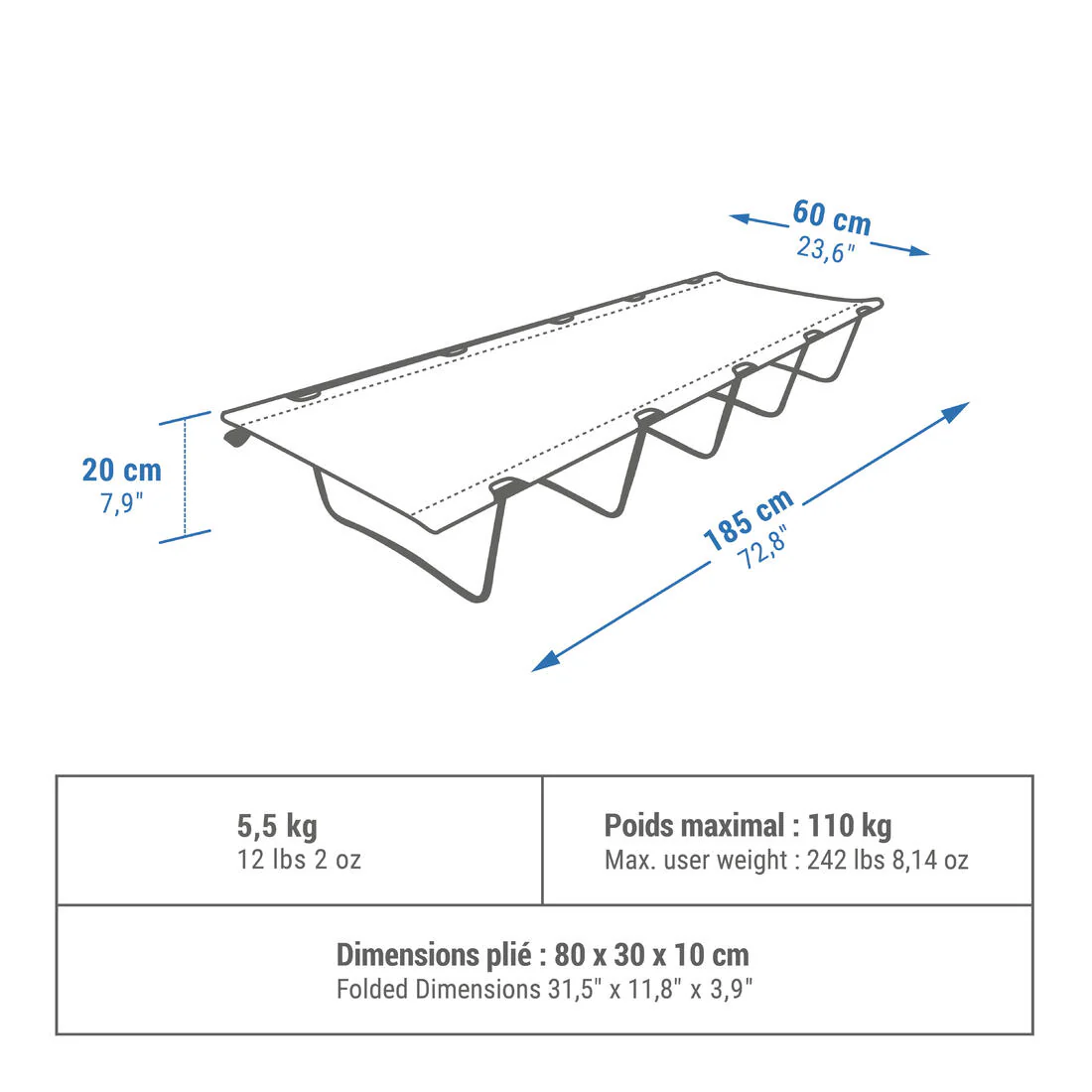 Cama desmontable Catre de camping 185x60 cm Quechua Camp Bed Basic - Image 2
