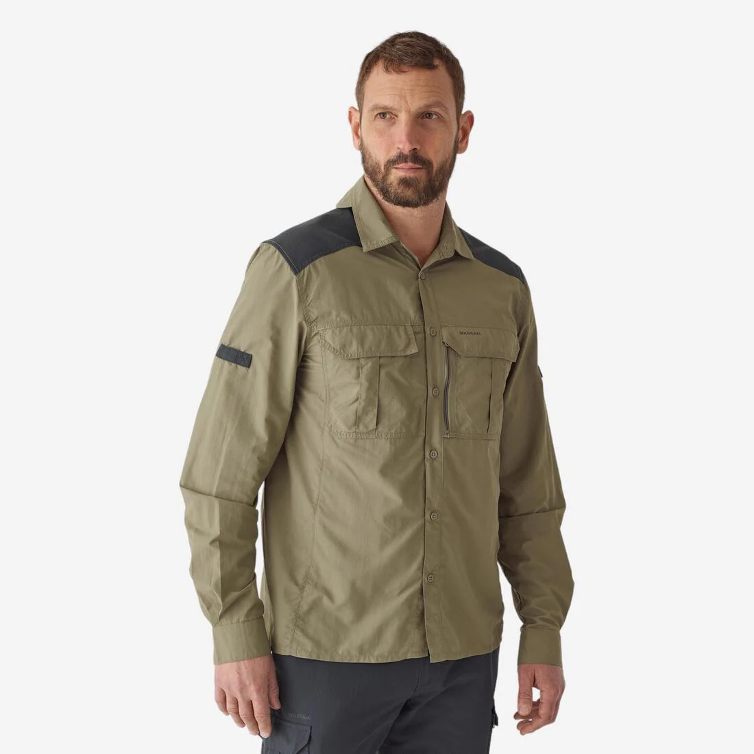 Camisa Manga Larga Hombre Caza Solognac 520 Transpirable Ligera Verde