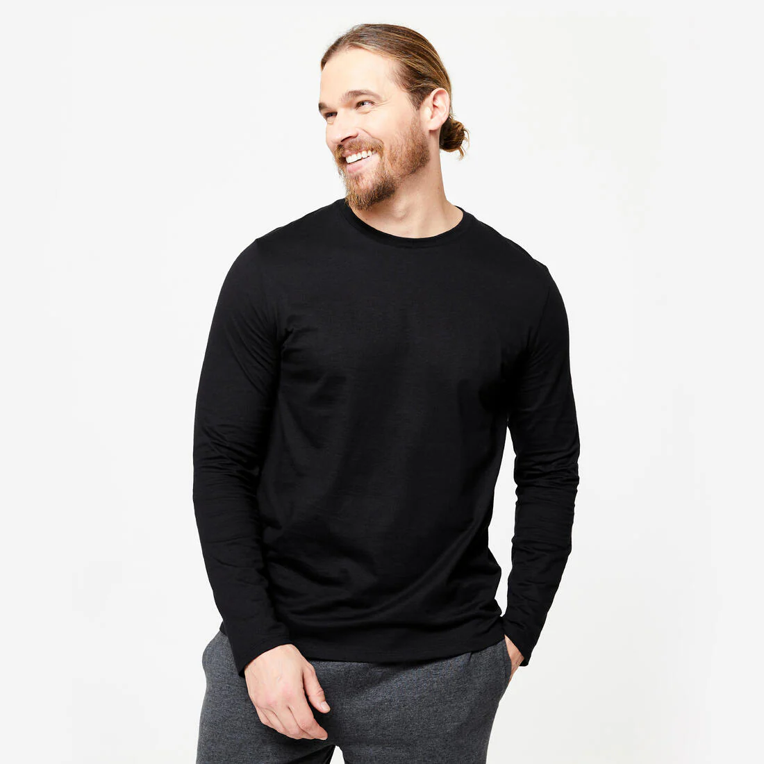 Camiseta manga larga fitness 100% algodón Hombre Domyos