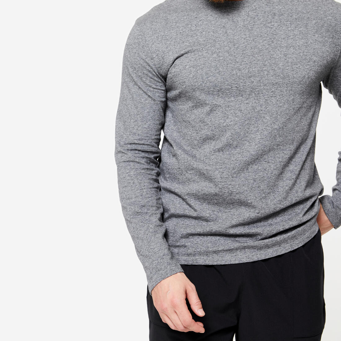 Camiseta manga larga fitness 100% algodón Hombre Domyos - Image 9