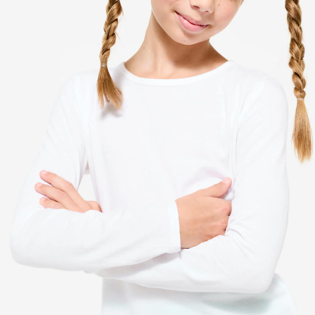 Camiseta gimnasia deportiva manga larga algodón básica Niños Domyos 100 blanco - Image 3