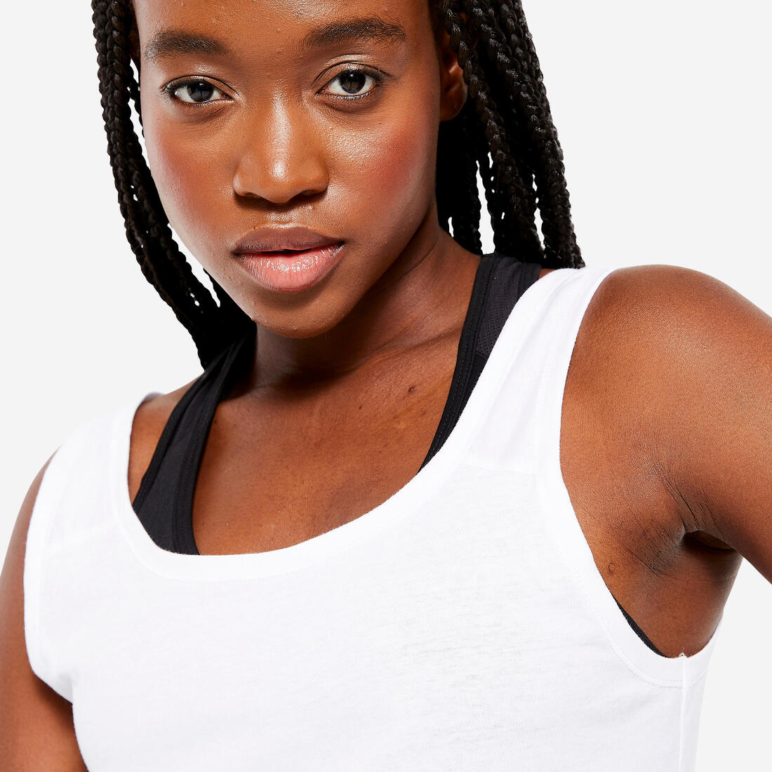Camiseta Sin Mangas Fitness 100 Mujer Blanco Corte Recto - Image 3