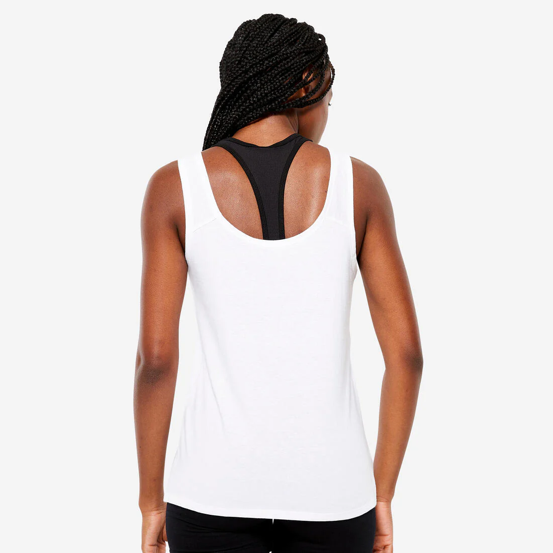 Camiseta Sin Mangas Fitness 100 Mujer Blanco Corte Recto - Image 4