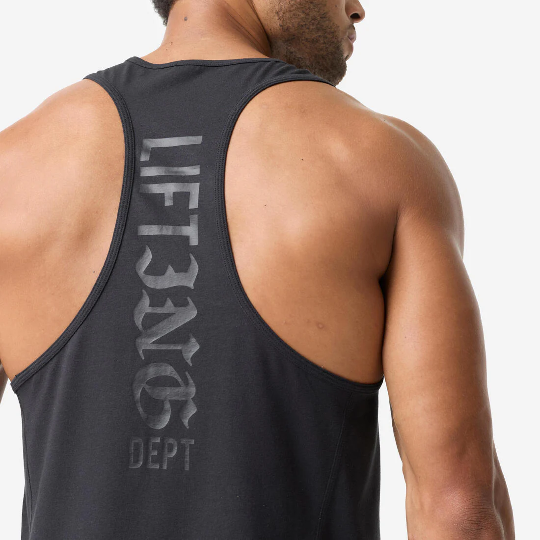 Camiseta sin mangas Fitness 58% algodón Hombre negra - Image 3