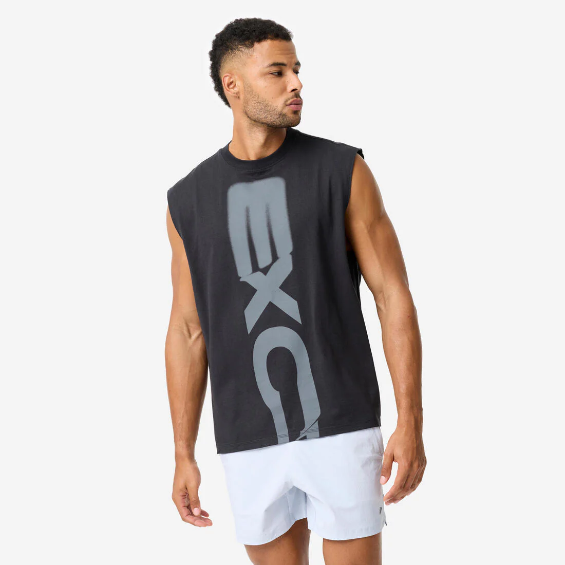Camiseta sin mangas Gym 100% algodón oversize Hombre negra