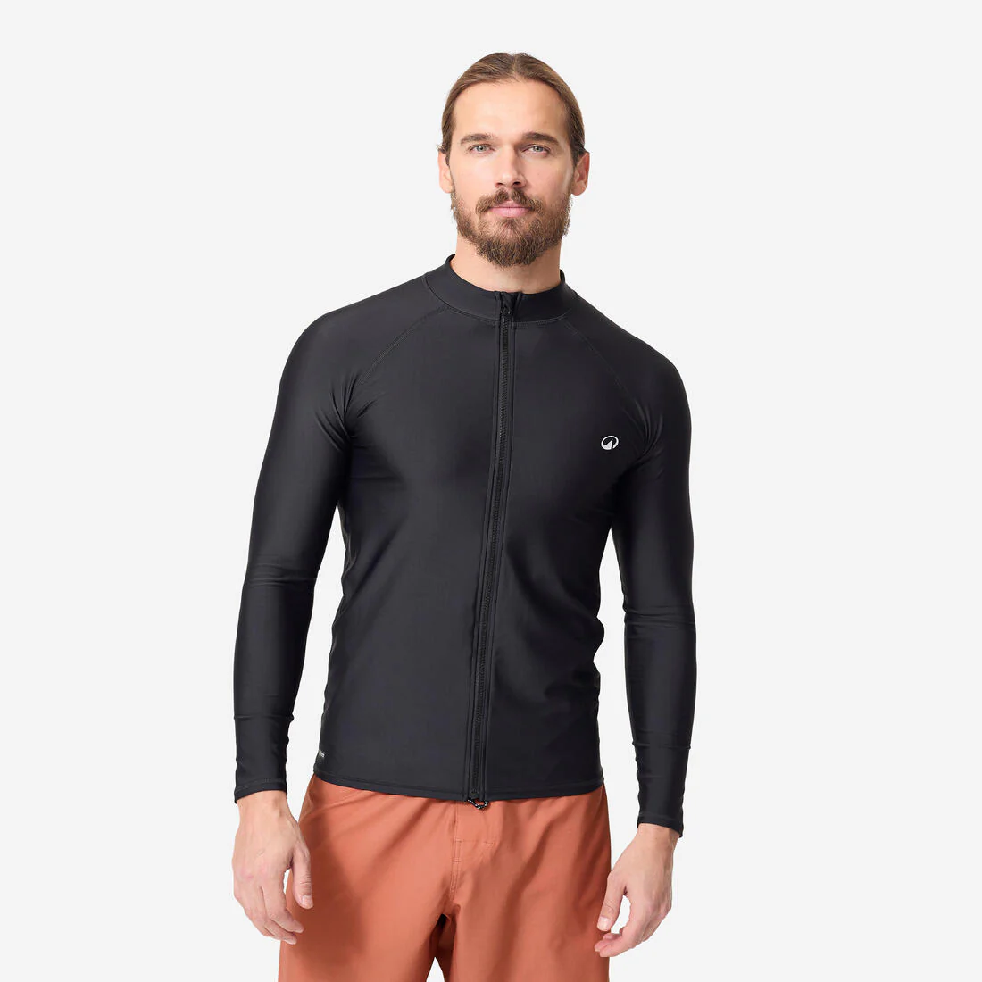 Camiseta Surf 500 Hombre Negro Cremallera UV UPF50+