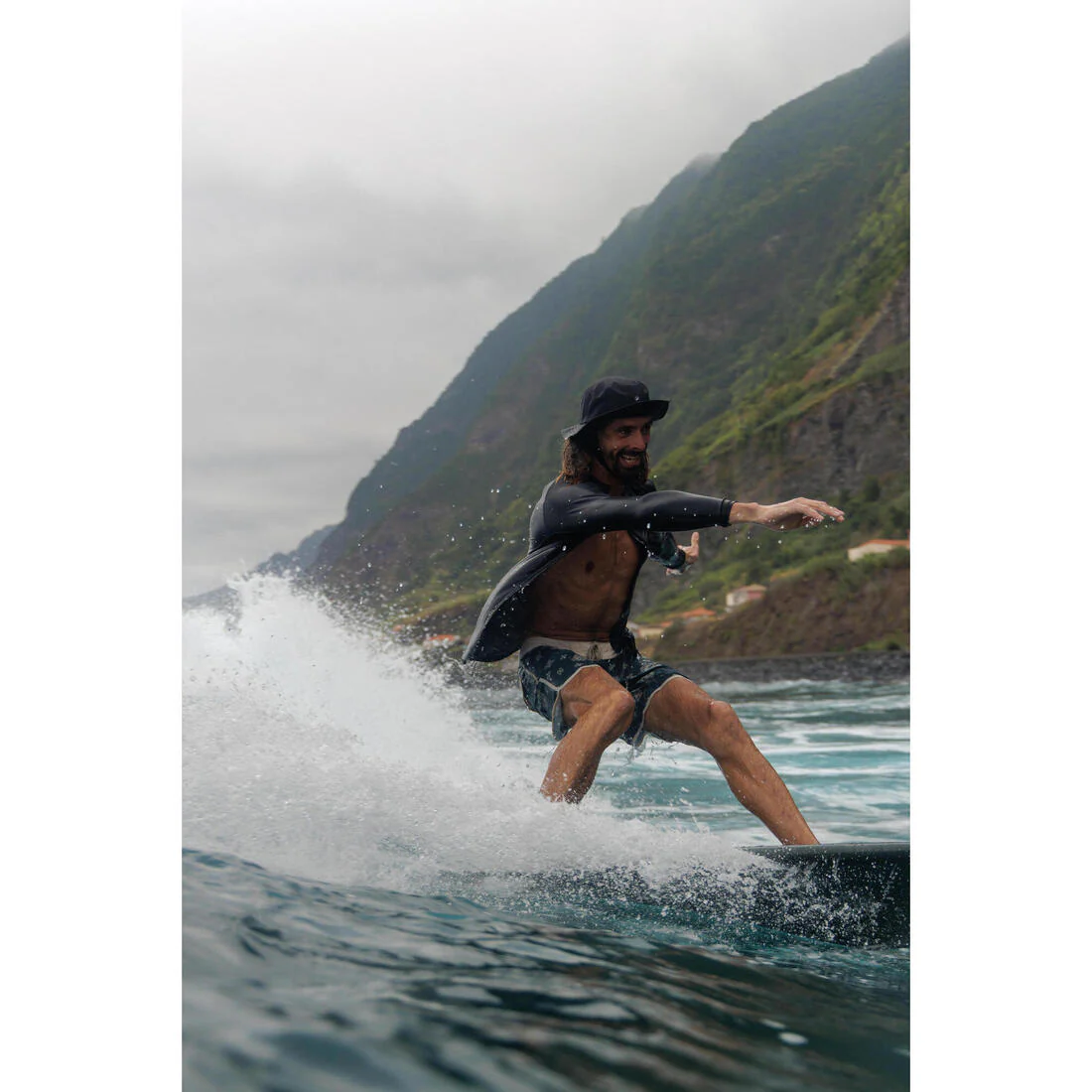 Camiseta Surf 500 Hombre Negro Cremallera UV UPF50+ - Image 9