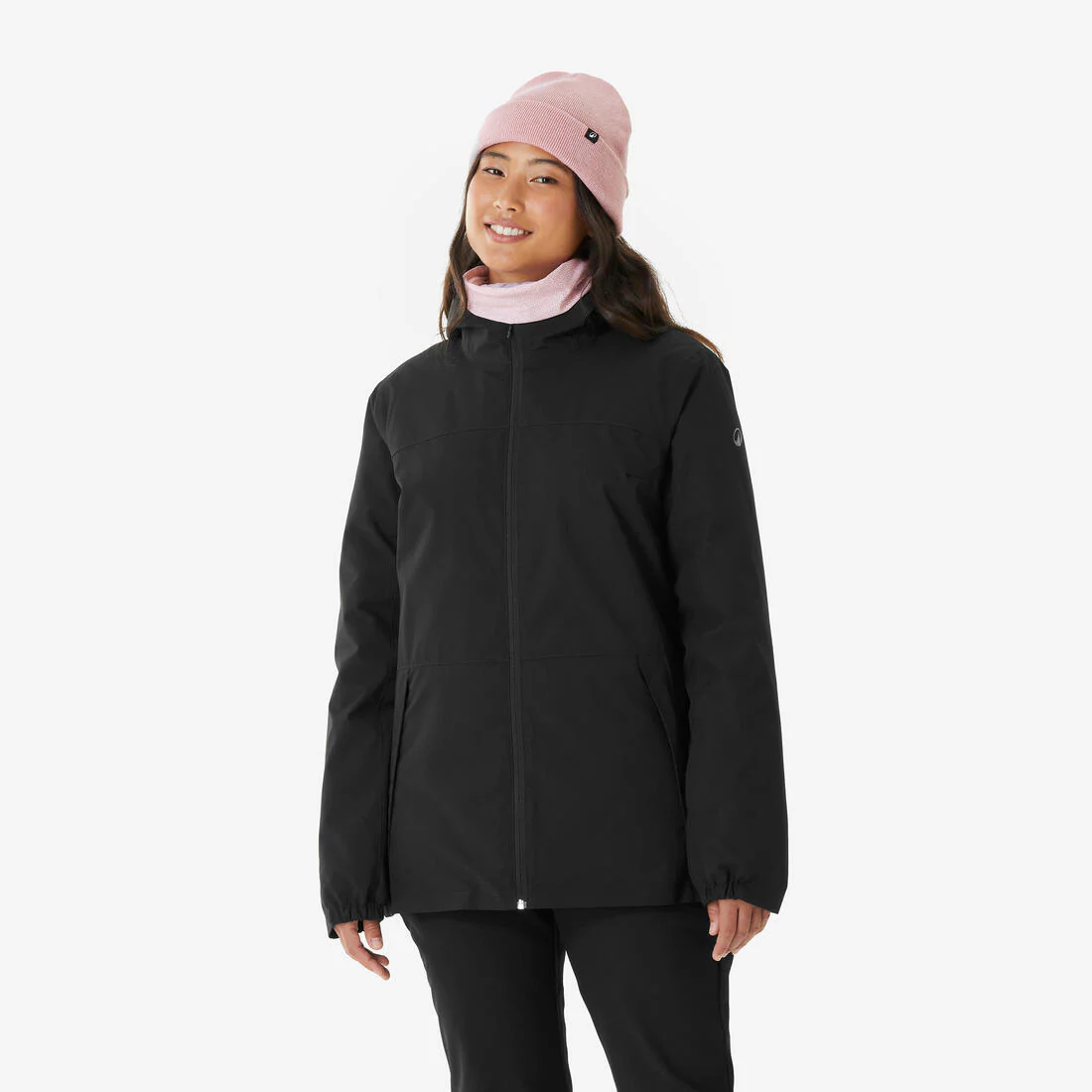 Chaqueta de esquí y snowboard cálida e impermeable mujer, 100 negro