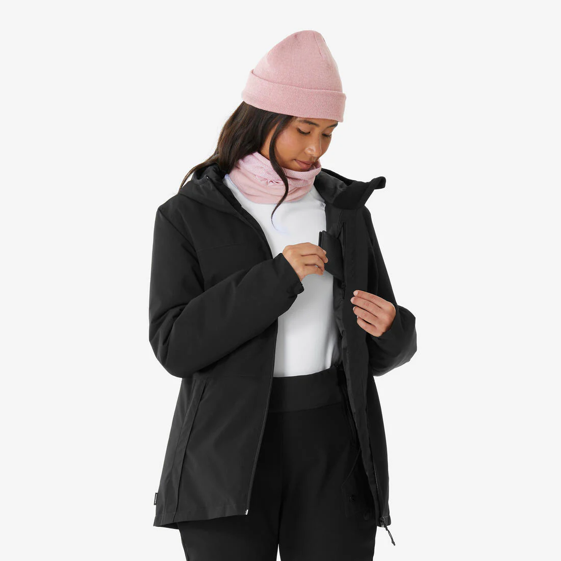 Chaqueta de esquí y snowboard cálida e impermeable mujer, 100 negro - Image 8