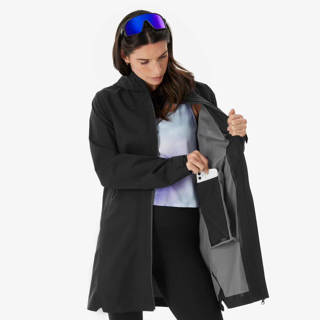 Chaqueta impermeable de montaña y trekking ligera larga mujer MH100 negro - Image 7
