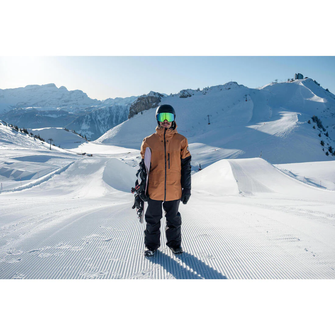 Chaqueta snowboard cálida y resistente hombre, SNB 500 ziprotect camel y negro - Image 10