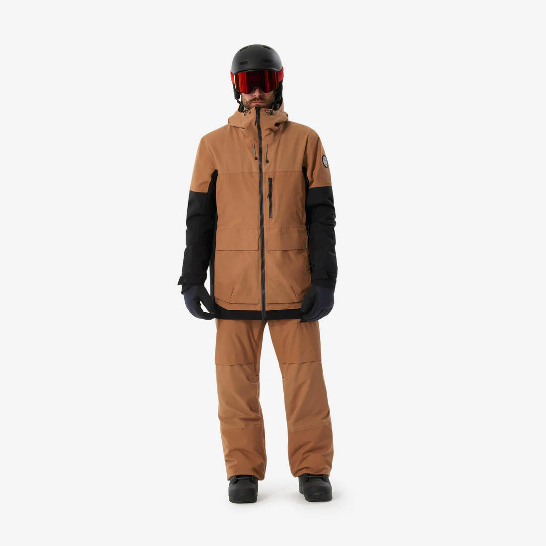 Chaqueta snowboard cálida y resistente hombre, SNB 500 ziprotect camel y negro - Image 3