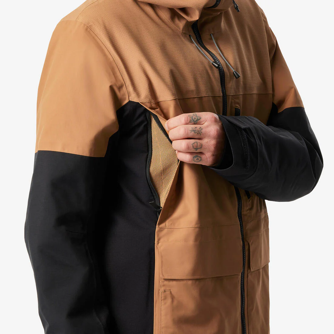 Chaqueta snowboard cálida y resistente hombre, SNB 500 ziprotect camel y negro - Image 6
