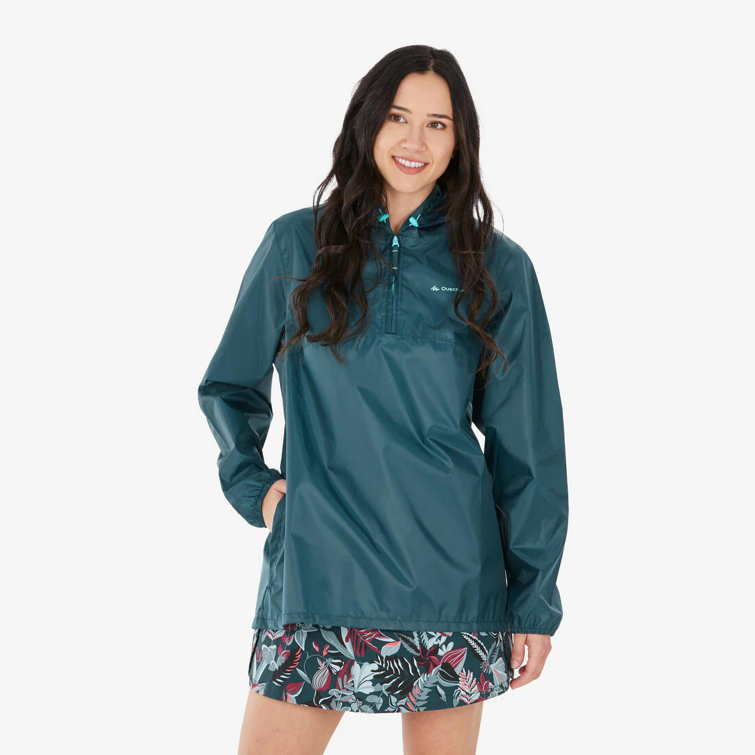 Chubasquero de montaña y trekking media cremallera Mujer Quechua Raincut