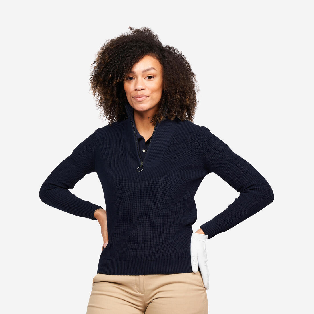 Jersey de golf con cremallera mujer, MW500 marino