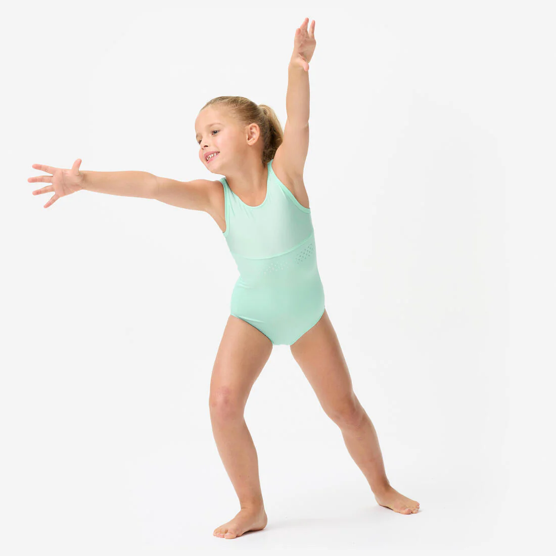 Maillot Gimnasia Niña Verde Pastel Cuello Redondo - Image 2