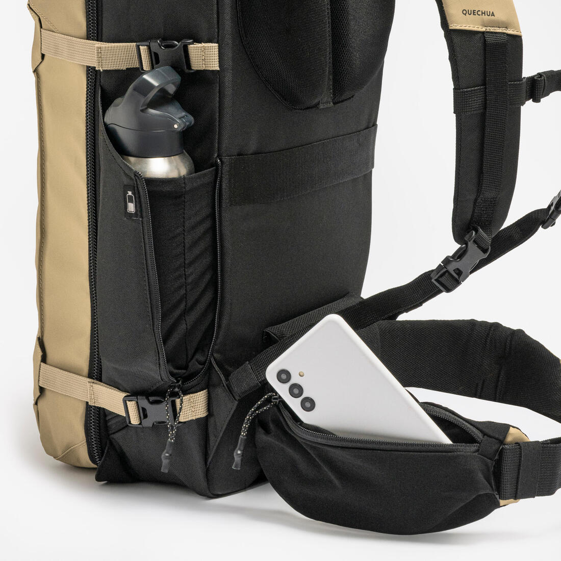 Mochila de montaña y viaje apertura tipo maleta 30L Travel 500 Organizer beige - Image 7
