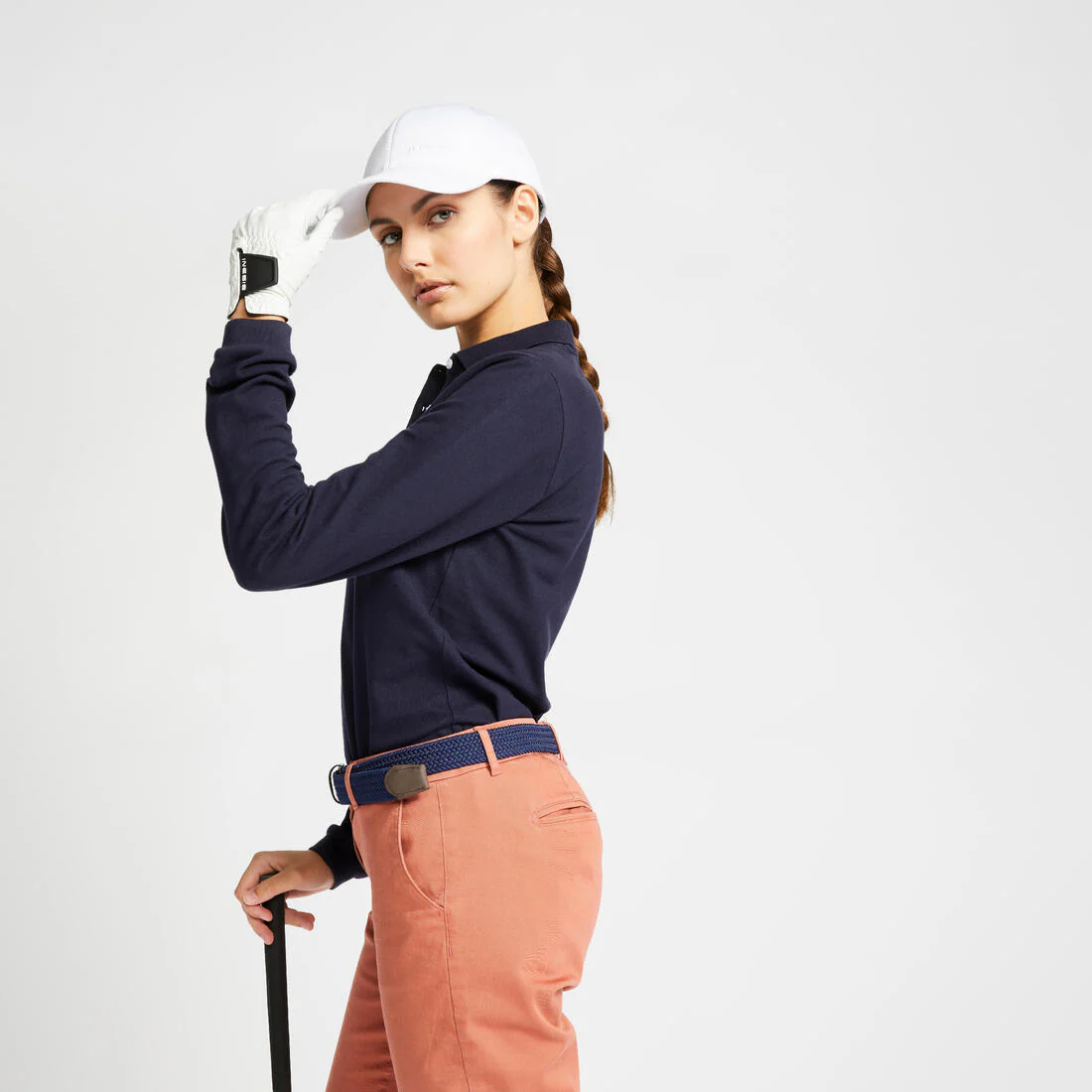 Polo de golf algodón manga larga Mujer - Inesis MW500 azul marino