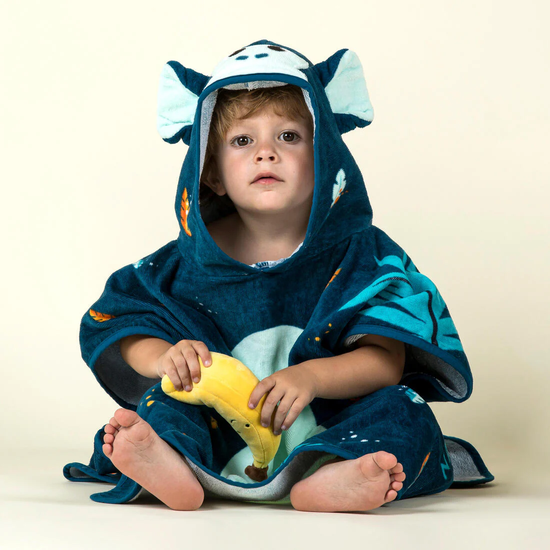 Poncho Baño Bebés Azul Oscuro Algodón Mono - Image 3