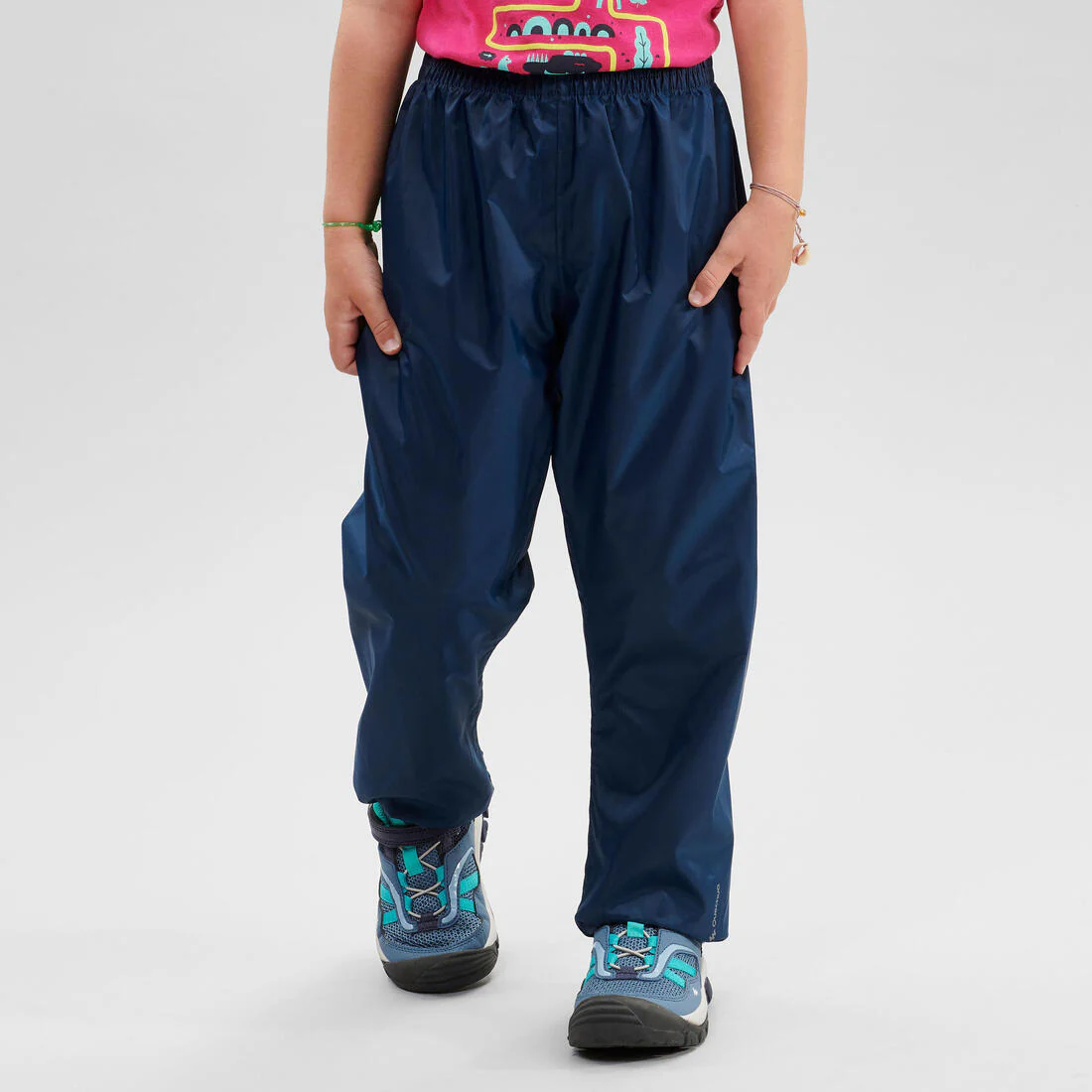 Sobrepantalón de senderismo impermeable niños 2-6 años, MH100 azul negro