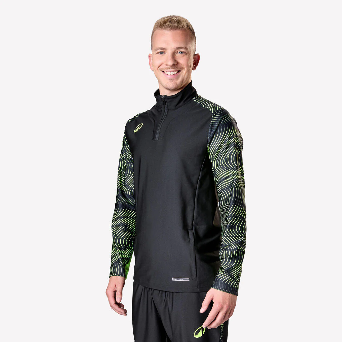 SUDADERA DE ADULTO 1/2 CREMALLERA VIRALTO WAVE NEGRO, AMARILLO FLUO