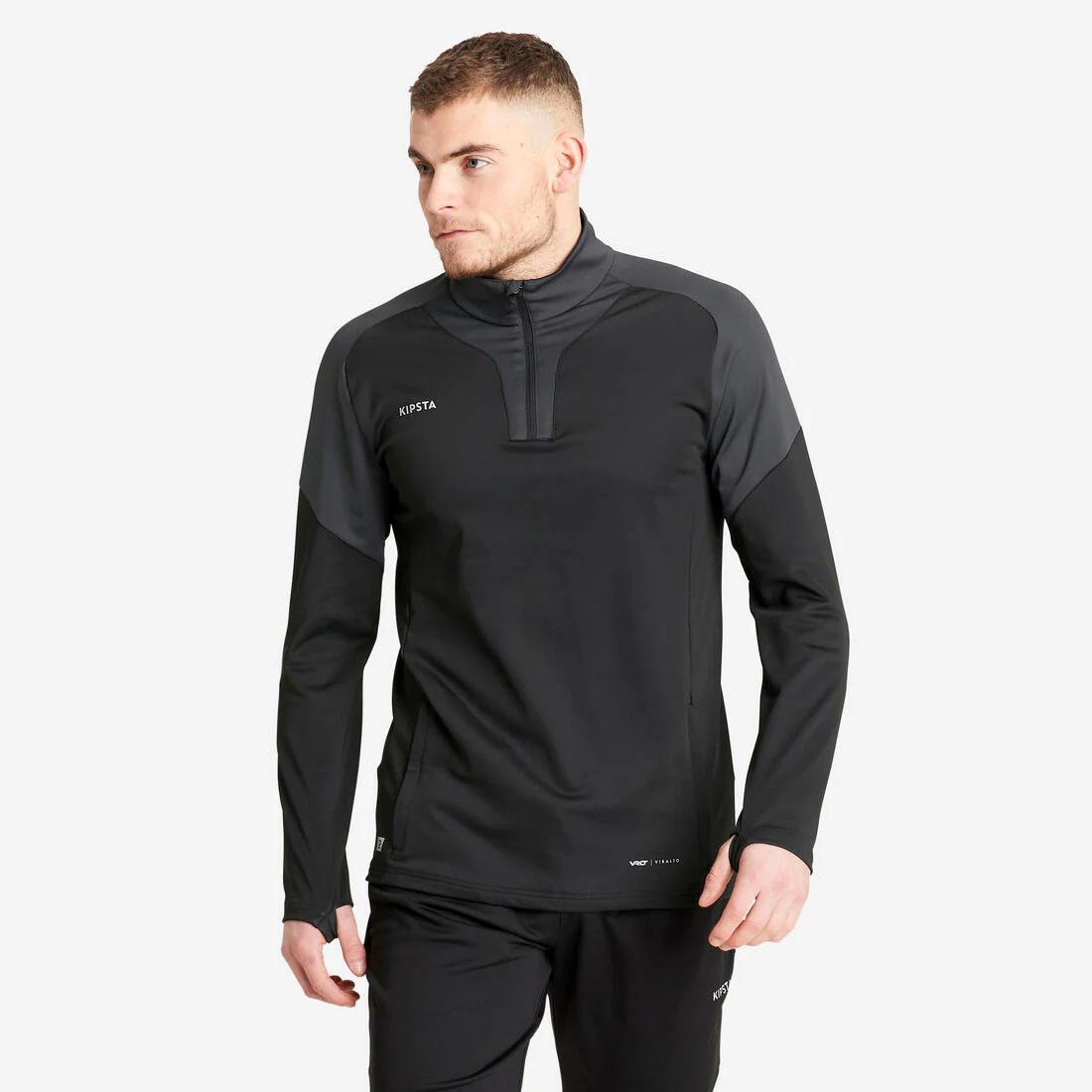 Sudadera de fútbol Adulto 1/2 cremallera Viralto gris carbono y negro