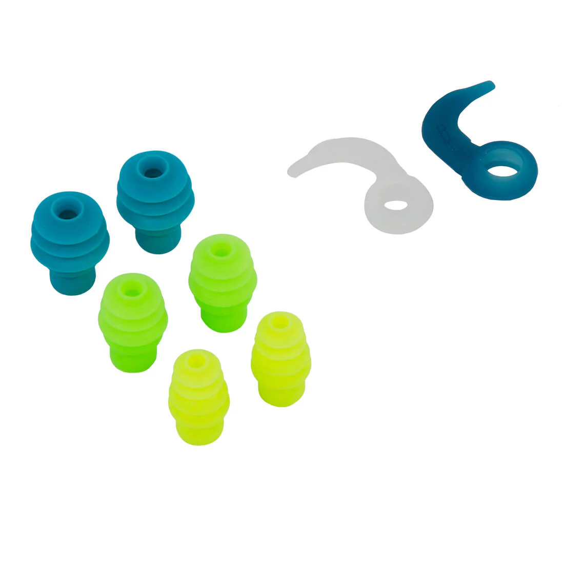 Tapones Oídos Natación Azul-Verde-Amarillo Silicona Forma Abeto
