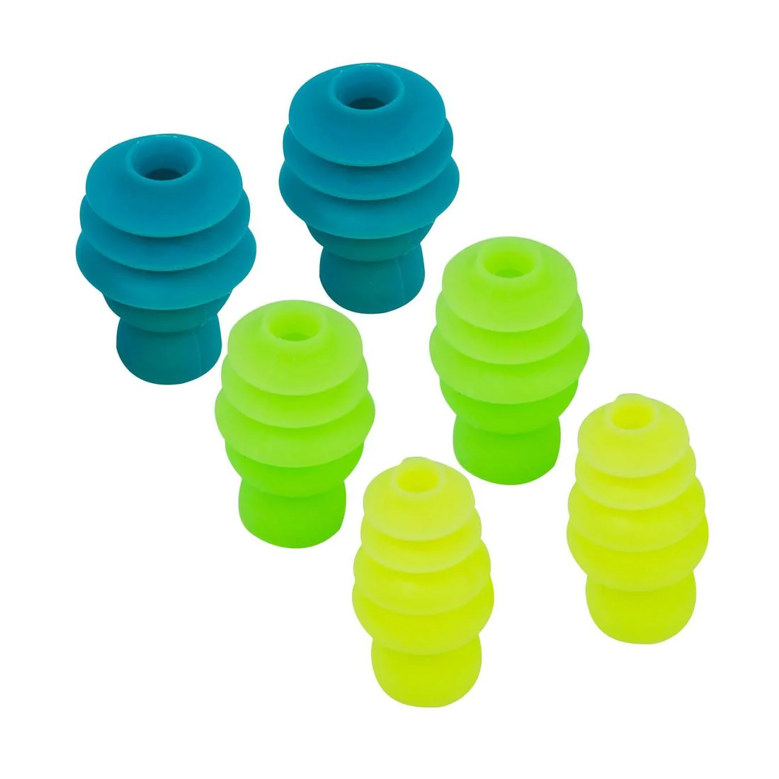 Tapones Oídos Natación Azul-Verde-Amarillo Silicona Forma Abeto - Image 2